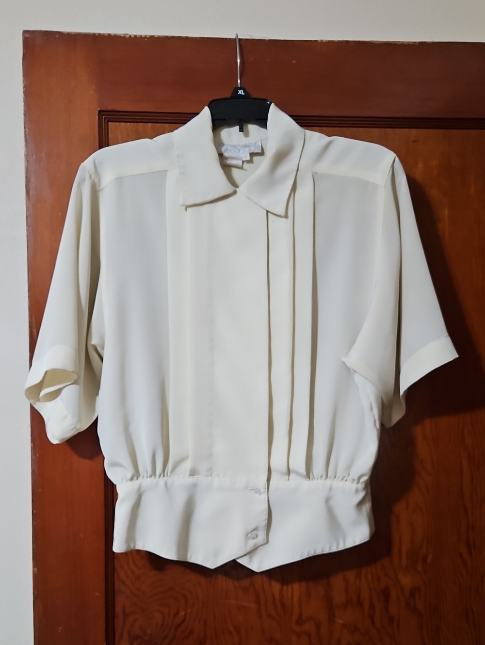 Cream Short-Sleeve Pleated Blouse - Women